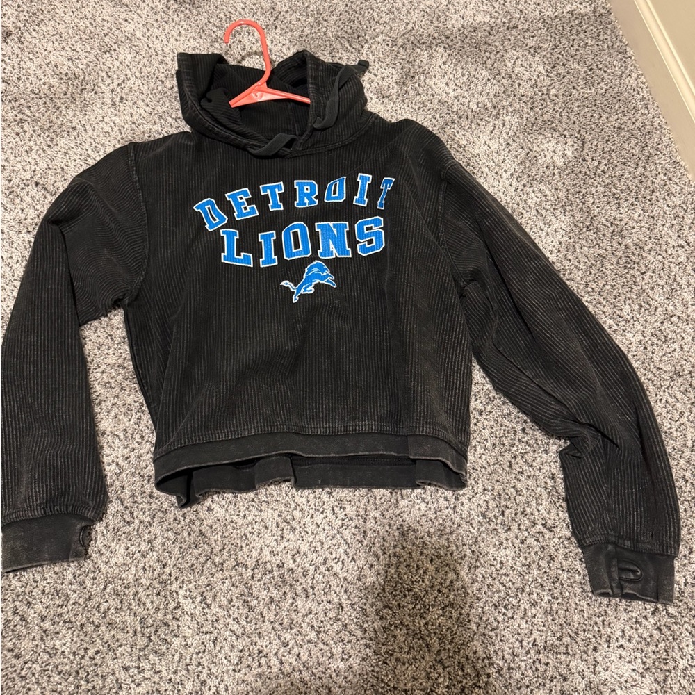 Detroit Lions Black Corded Hoodie with Blue Logo